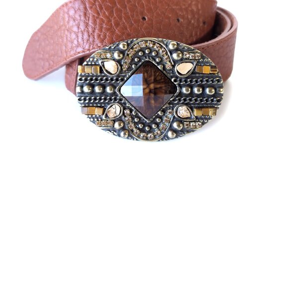 NEW LEATHERROCK Belt Statement Buckle Western Leather Brown Belt Size M | 34.5\